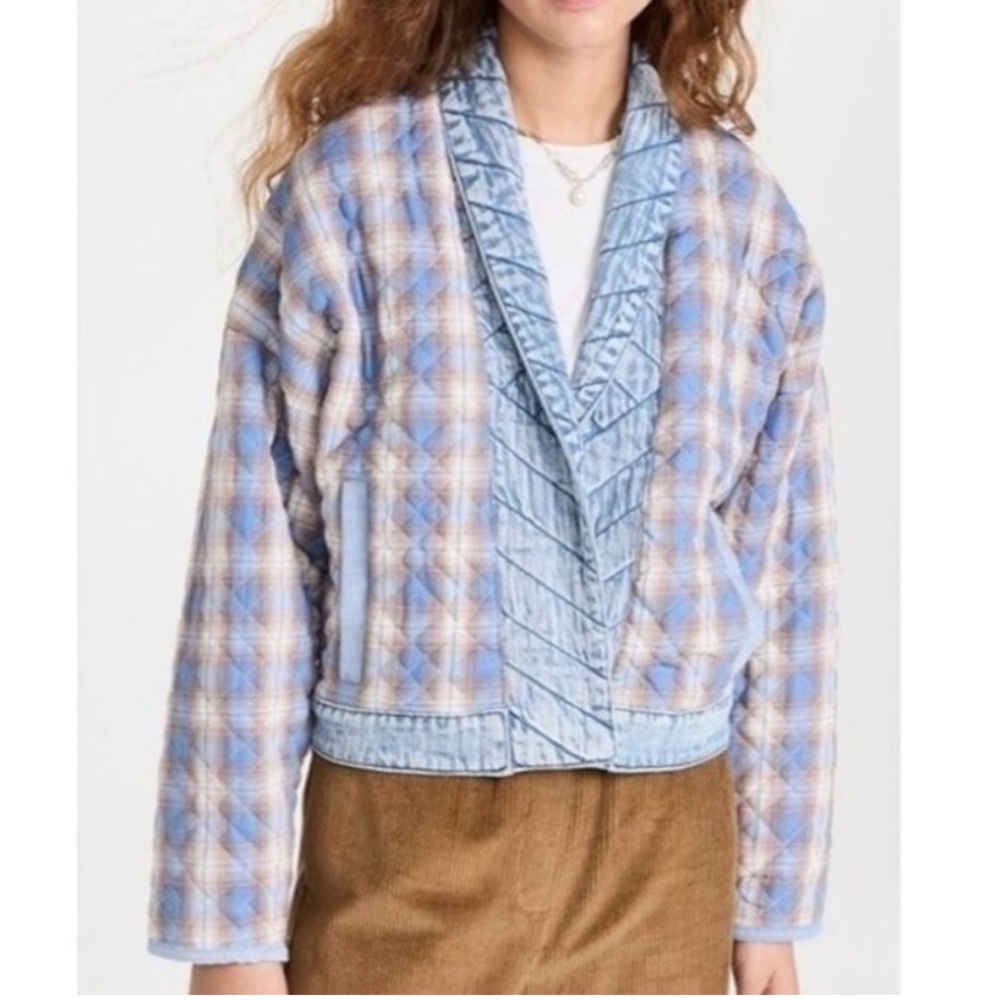 Blank NYC Womens Plaid Quilted Kimono Bomber Jacket